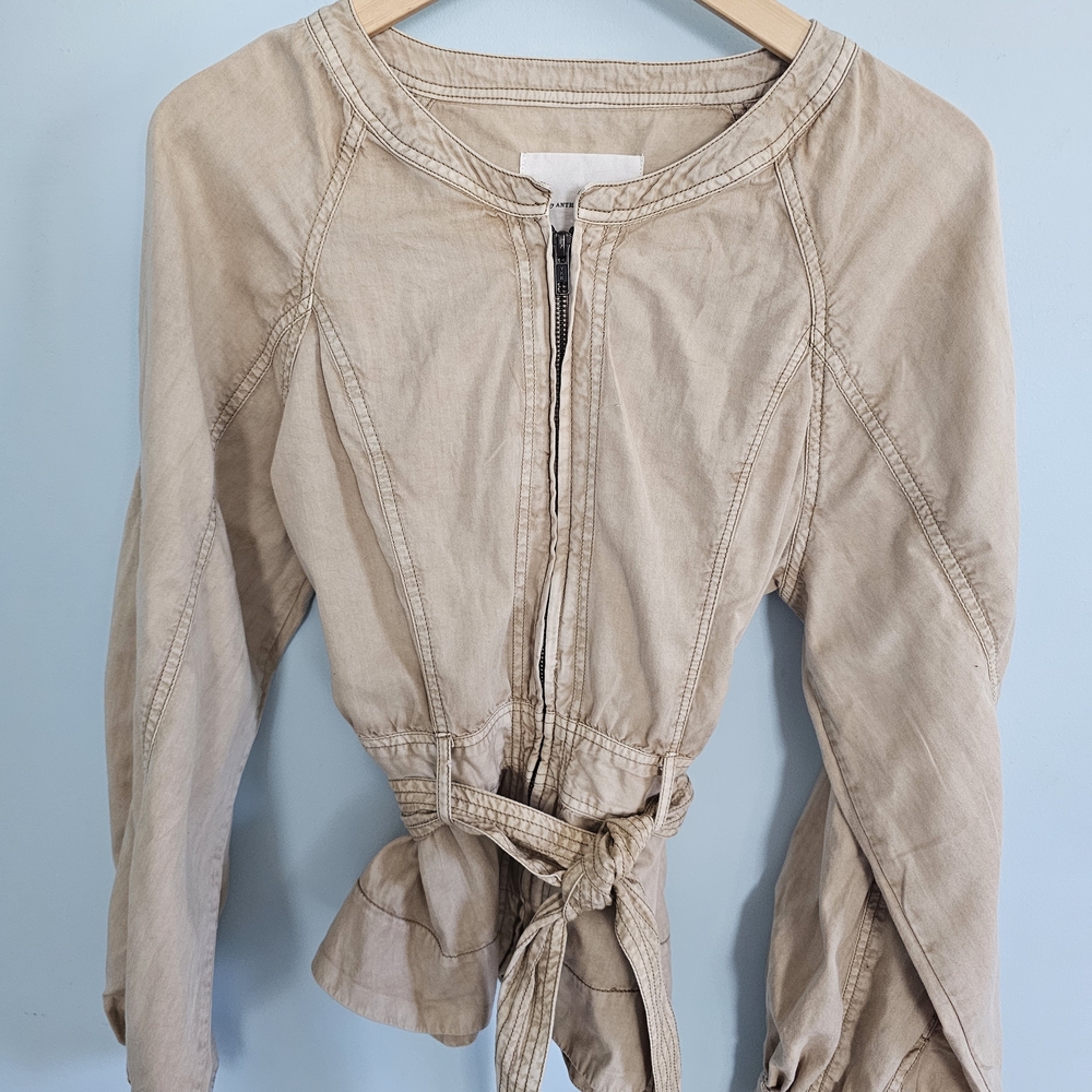 Anthropologie Tan Utility Jacket with Belted Waist Size M